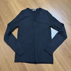 GUリブニットVネック ブラックS