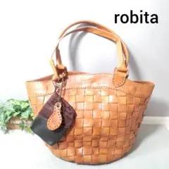 robita トートバッグ バケツ型 編み込み レザー 革 キャメル 茶 大容量