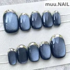 ネイルチップ ちゅるん マグネット ガラスフレンチ お呼ばれ 星空 ネイビー