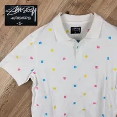 00s Old stussy ステューシー半袖　ポロシャツ　SSリンク　刺繍　白のサムネイル
