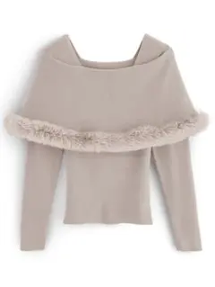 【新品】GRL ファー付きケープ風ニットトップス [an1344] ピンク M