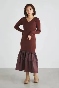 新品級⭐️rienda リエンダ　ランダムマーメイドニットワンピース　ロング　長袖