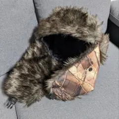 パイロットキャップ　迷彩　リアルツリー　フライトキャップ　スノボ　スキー　ファー