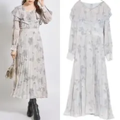 toccocloset ビッグカラーニュアンスフラワープリントプリーツワンピース