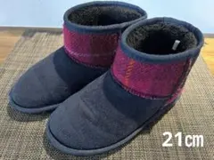 値下げ★ハリスツイード　ムートンブーツ　ネイビー　21㎝