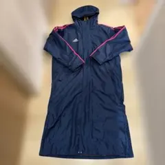 adidas フード付きロングコート ネイビー＆ピンク