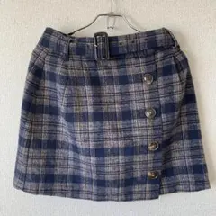アースエコロジーミュージック　チェック　スカート　S　紺