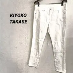 5719K キヨコタカセ ホワイトデニムパンツ 白 15号 鹿革パッチ 美脚のサムネイル