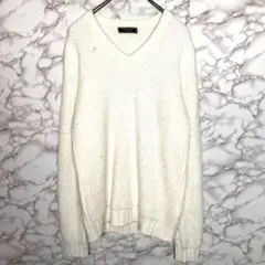 ZARA MAN／ざっくり編みＶネックニットセーター　オフ白【XLサイズ】