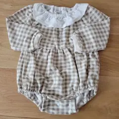 チェック柄うさぎロンパース