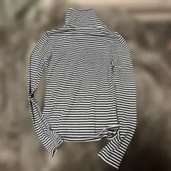 ストライプ タートルネック 長袖 トップス　リブ　黒　白　ボーダー　ハイネック