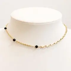【アシンメトリーネックレス】ブラックスピネル使用 華奢ネックレス マグネット装着