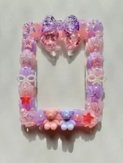 【No.009】ホイップデコ　トレカケース　硬貨ケース　ピンク　紫　リボン　クマ