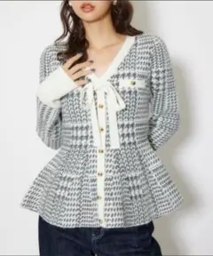 rienda 2WAYペプラムジャガードニットカーディガントップス 冬服　春服