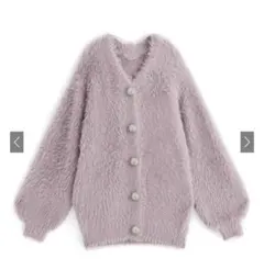 GRL ビジューボタンフェザーニットカーディガン ピンク