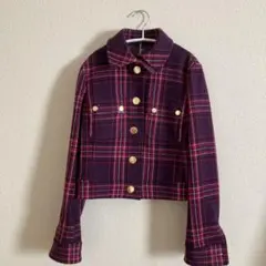 パープル系チェック クロップドジャケット