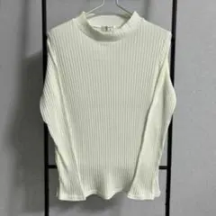 リブ編み ハイネック長袖トップス ライトグリーン