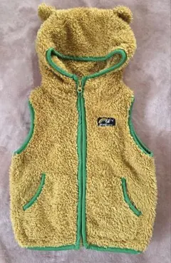 【美品】BEAMS miniクマ耳付フリースベビーベスト マスタード サイズ90