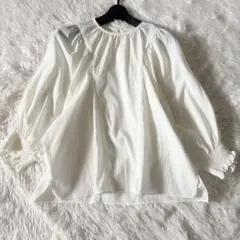 Eaphi 刺繍切り替えバックボタンブラウス ボリュームスリーブ リボン 