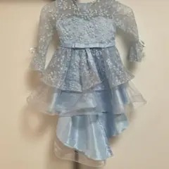 アシンメトリードレス 水色 花柄刺繍 ミニドレス 120