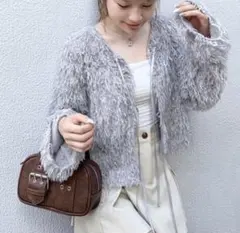 【mily bilet】フェザー前後２WAYショートリボンカーディガン