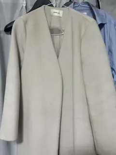 ライトグレー ロングコート ノーカラー FRAY I.D