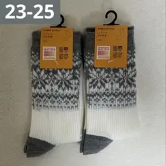 ユニクロ ヒートテック ソックス 23-25cm グレー 2足セット 雪柄