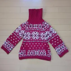 GAP キッズ　赤 雪の結晶柄 タートルネックセーター