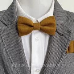 ベビーから大人の方まで★蝶ネクタイコーデュロイ　ダークマスタードSサイズA