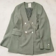 シーナリー リネンライクノーカラージャケット ダブルボタン ニュアンスグリーンのサムネイル