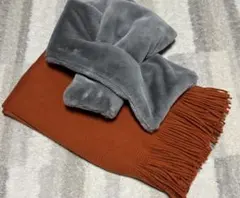 マフラー2点セット　ふわふわグレー　くすみオレンジ　しまむら　ハニーズ　大きめ