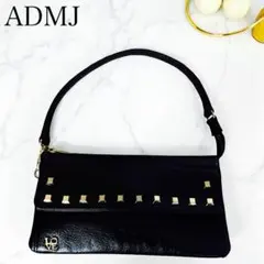 希少美品 ADMJ ハンドバッグ ブラック レザー スタッズ付き LOVEロゴのサムネイル