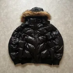 uniqlo grunge hood fur down jacket navy
