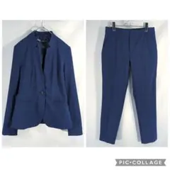 美品✨ZARA　セットアップ　ネイビー　チェック　スタンドカラー　34/36