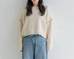 LOWRYS FARM 2WAYステッチデザインニットクリーム色