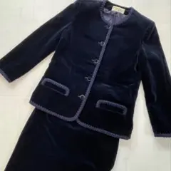 【日本製】ヴィンテージ ベロア スカート スーツセット コード刺繍 M