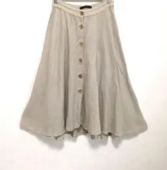 ZARA　ザラ　リネン100％　フレアスカート　ボタン　膝下　ベージュ　Ⅿのサムネイル