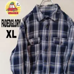 USA古着 FADEDGLORY ネルシャツ　XL ネイビー　ブルー　チェックのサムネイル