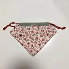 ハンドメイド 赤と白の花柄 巾着袋