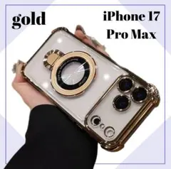 iPhone17　ProMax　ケース　MagSafe　クリアケース　ゴールド