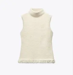 【ZARA】フリンジ付きニットトップス XL 【未使用 タグ付き】