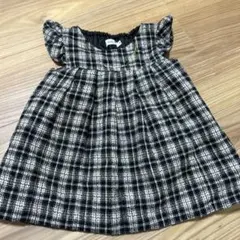 フリル袖 ブラック・ホワイトチェック ワンピース