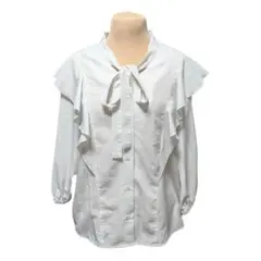 美品 ROPE PICNIC ビッグカラー フリル ブラウス 38 七分袖 白