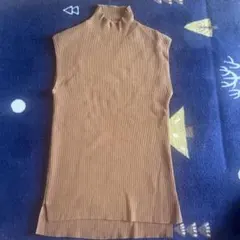 ブラウン ノースリーブ リブ編み M