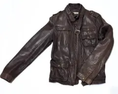 RHYME ダークブラウン レザー ライダースジャケット38 羊革