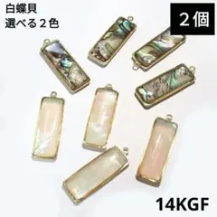 1549) カン付き 天然白蝶貝 シェル チャーム k14gf パーツ 2個