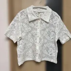 GU ホワイト レース 半袖ブラウス M
