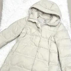 美品 UNIQLO ダウンコート S アイボリー フード付 軽量 防寒