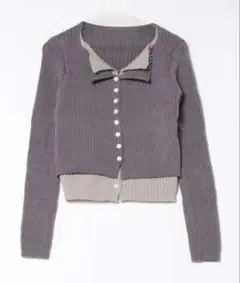 AsRiRe レイヤード風配色ニットカーディガン