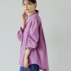 美品✨グリーンレーベルリラクシング フリルネック ブラウス 秋 コットン ピンク